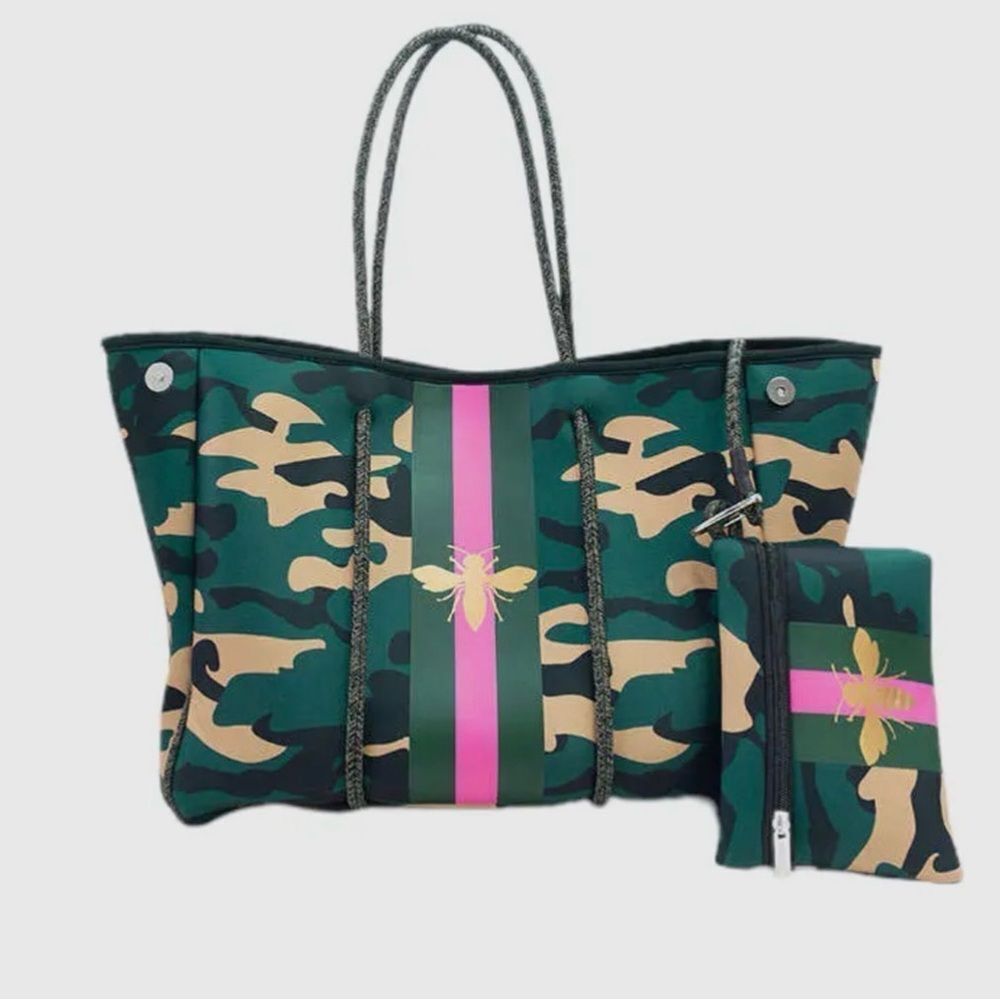 Camouflage Tote Bag with Pink Stripe Set